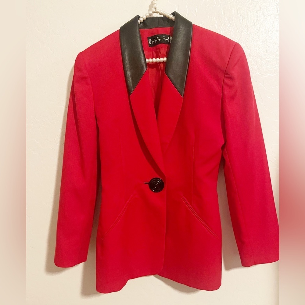 Bicci New York leather collar red blazer size 4